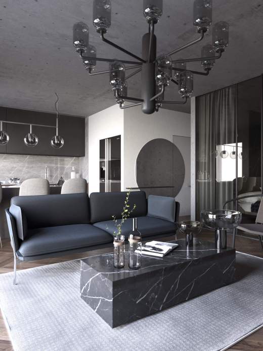 Living room and kitchen arrangement design
